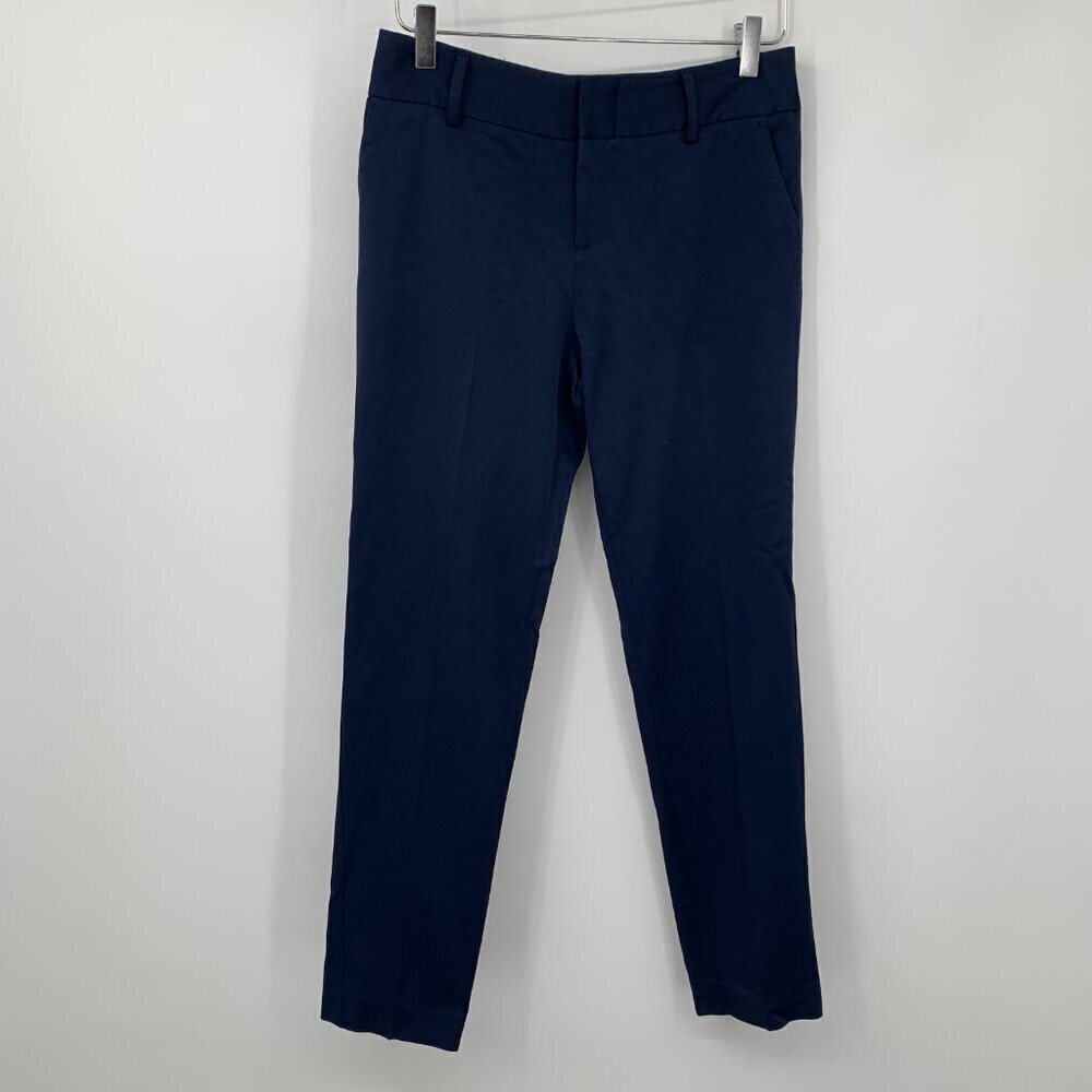 Alice + Olivia flat front trousers slim straight tapered leg navy blue ankle 0